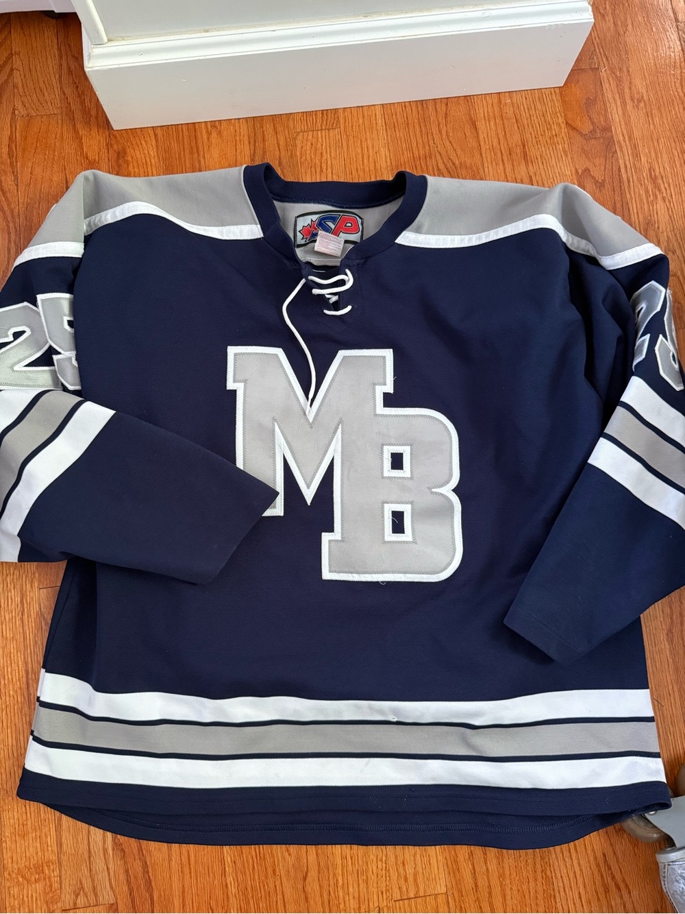 M B Moses Brown School hockey Navy Blue Gray XL Hockey Jerseys Lot of 3 # 2,8,25